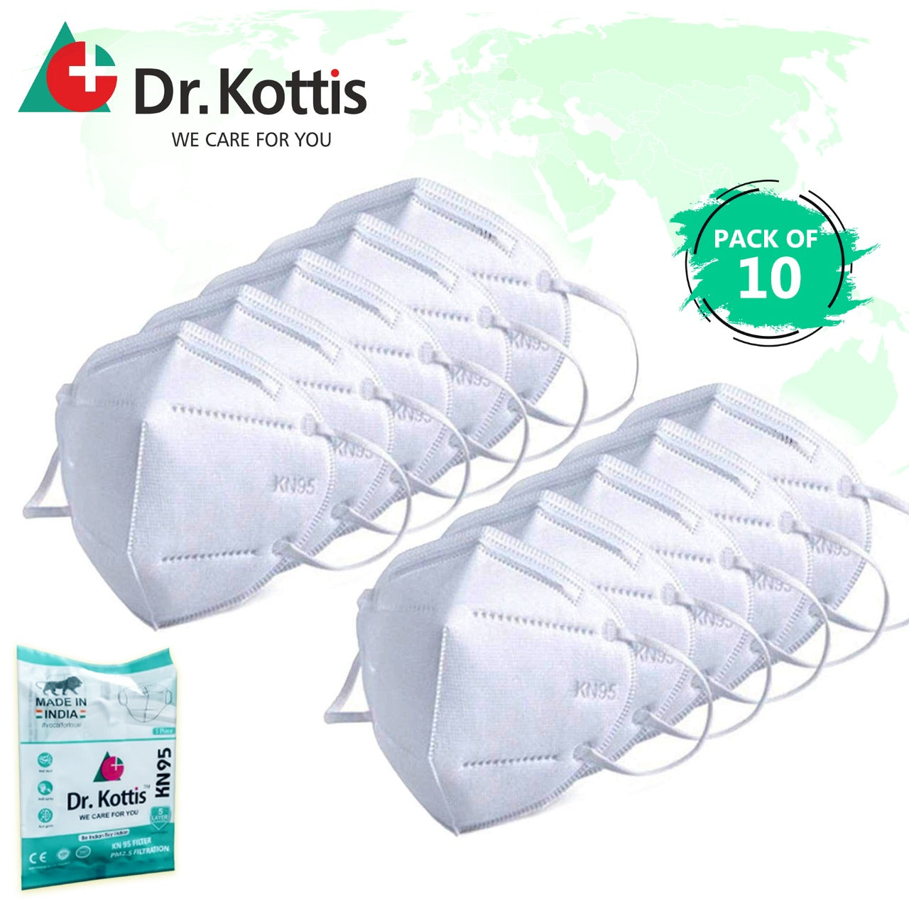 Dr. Kottis N95 Anti-Pollution Face Mask (Pack of 10), 5 Layer Protection, Filtration>95%