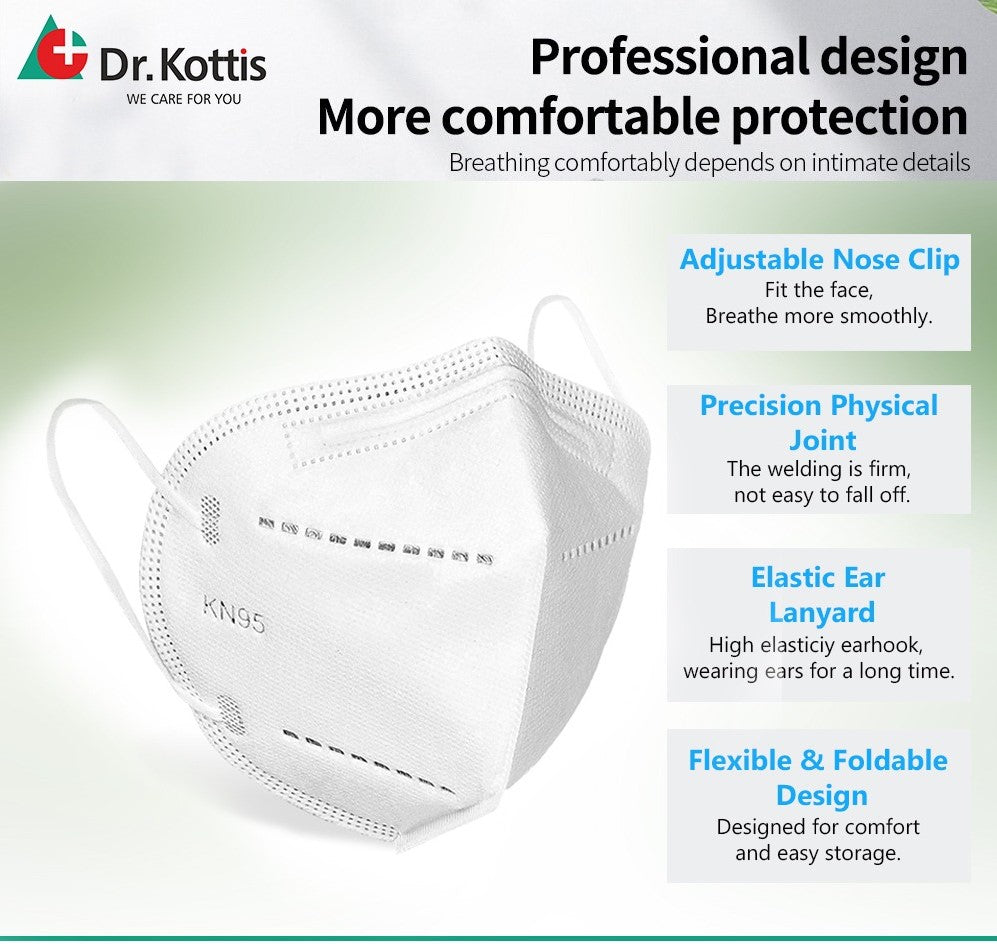Dr. Kottis N95 Anti-Pollution Face Mask (Pack of 10), 5 Layer Protection, Filtration>95%